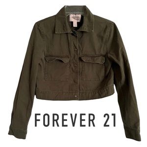 Forever 21 Army Green Cropped Button Up Jacket SIZE: XS
